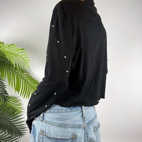 Women's Vintage Black Pearl Dark Coquette Long Sleeve Soft Grunge Top / 2XL - Picture 2 of 4